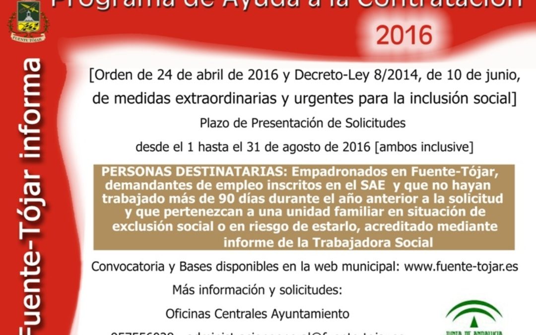 Abierto Plazo Presentación Solicitudes Programa Ayuda a la Contratación de la Junta de Andalucía. 1