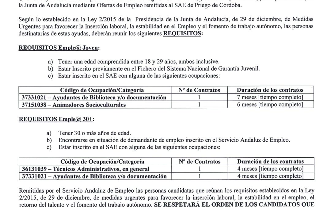 Edicto de Alcaldía sobre Programas "Emple@ Joven" y "Emple@ 30+" 1