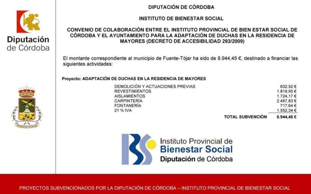 Convenio colaboración entre el IPBS [Diputación de Córdoba] y el Ayuntamiento para adaptación duchas Residencia de Mayores. 1