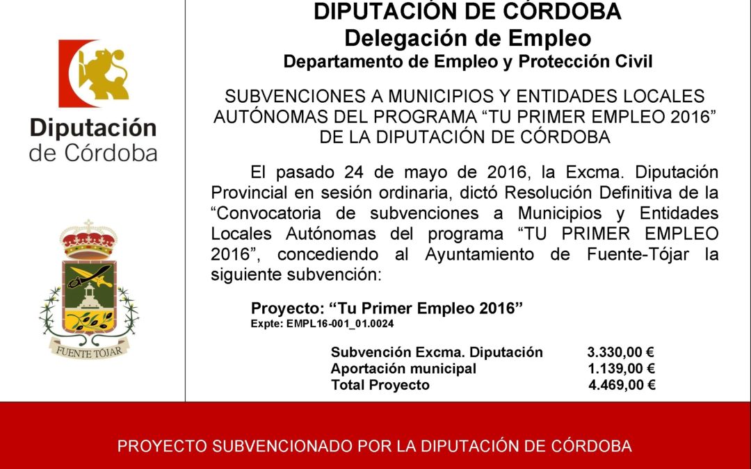 Subvención Diputación de Córdoba Programa Tu Primer Empleo 2016 1