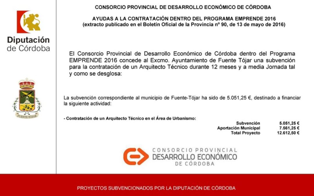 Ayudas a la Contratación dentro del Programa EMPRENDE 2016 de la Excma. Diputación Provincial de Córdoba. 1