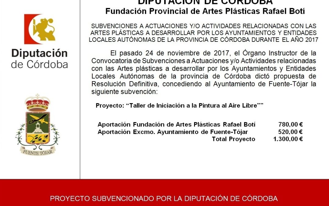 Subvención de la Diputación Provincial de Córdoba a través de la Fundación de Artes Plásticas Rafael Botí 2017 1