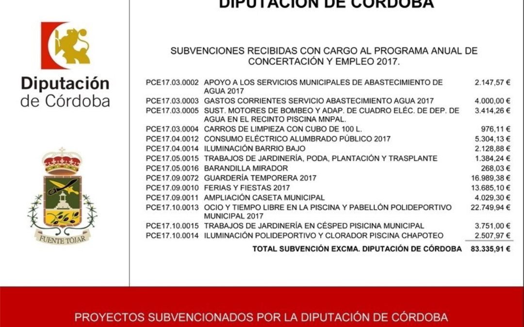 Subvención recibida de la Diputación de Córdoba para el Programa de Concertación y Empleo 2017 1