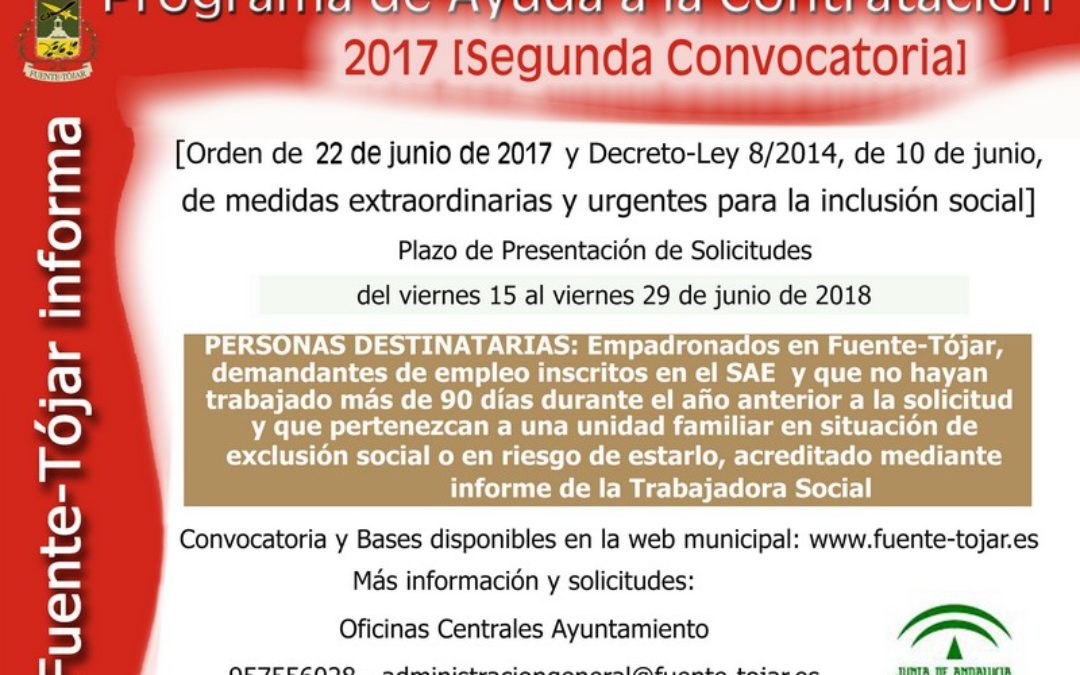 Abierto Plazo de Presentación de Solicitudes de la Segunda Convocatoria del Programa de Ayuda a la Contratación de la Junta de Andalucía 1