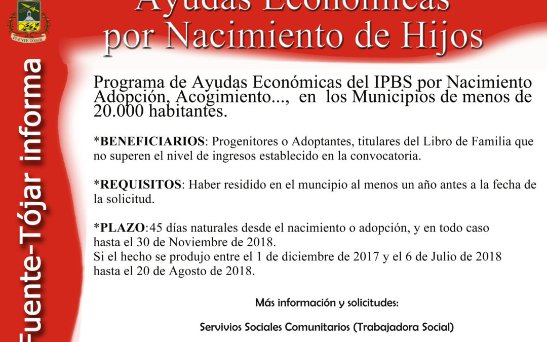 Ayudas Económicas por Nacimiento, Adopción, Acogimiento Preadoptivo o situación equivalente en caso de adopción internacional en los municipios menores de 20.000 habitantes de la provincia de Córdoba durante el ejercicio 2018  1