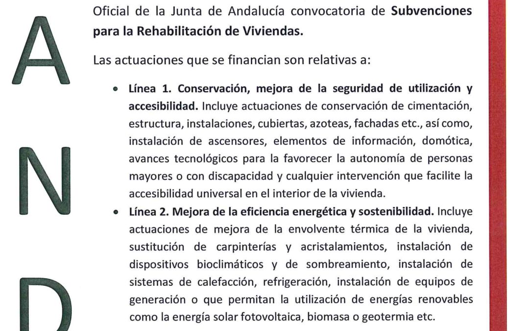 La Junta de Andalucía abre la Convocatoria de Subvenciones para la Rehabilitación de Viviendas 1