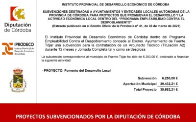 El Ayuntamiento recibe una subvención del Programa de Empleabilidad contra el Despoblamiento de IPRODECO, Ejercicio 2021