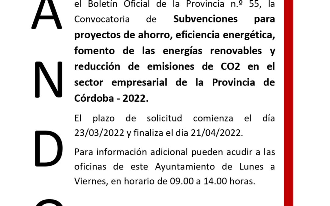 Convocatoria de subvenciones para el sector empresarial de la provincia de Córdoba 1