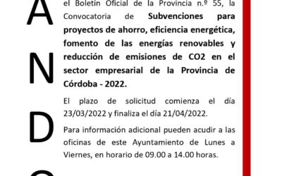 Convocatoria de subvenciones para el sector empresarial de la provincia de Córdoba
