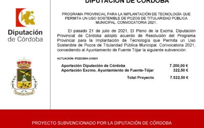 El Ayuntamiento recibe una subvención de la Diputación de Córdoba para la instalación de un Equipo para el Control del Agua