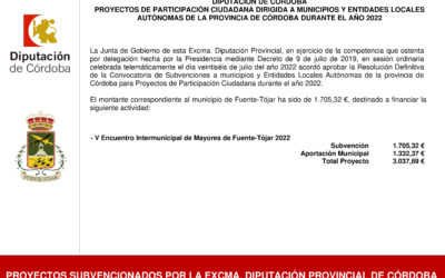 El Ayuntamiento recibe una subvención de Participación Ciudadana de la Diputación de Córdoba