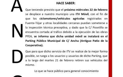 Cierre puntual del Parking Público Municipal de Calle Ancha, por realización de ITV a ciclomotores y vehículos agrícolas