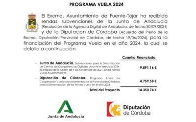 El Ayuntamiento recibe subvención para la financiación del Programa Vuela 2024