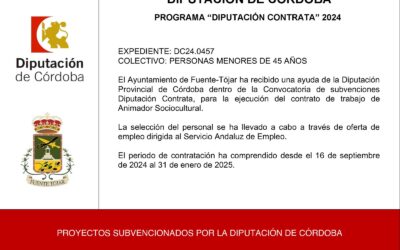 El Ayuntamiento recibe una subvención del Programa Diputación Contrata 2024, para la contratación de un/a Animador/a Sociocultural
